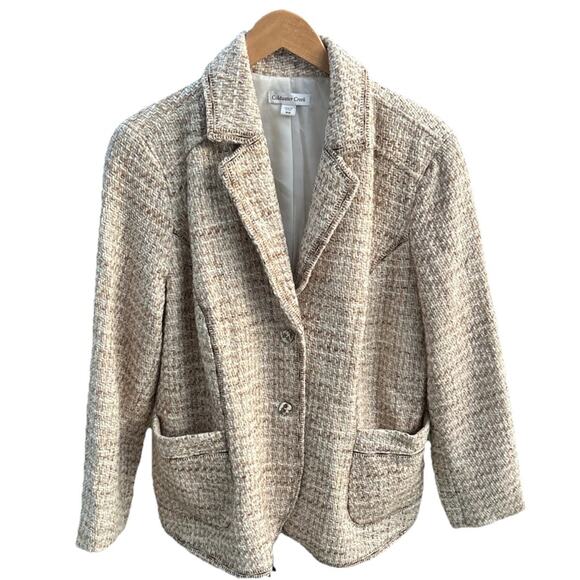 Coldwater Creek Jacket Blazer Womens Tan Wool Blend Pockets Cottage Size W18 - Picture 1 of 7